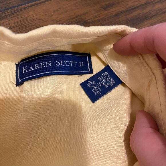 Karen Scott II Plus Size 3x Linen Blend Pastel Yellow Sleeveless Button Up Tank - Picture 5 of 7